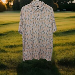 Chase 54 Polo Shirt Men's Size M Pineapple Pattern White Short Sleeve Fruit